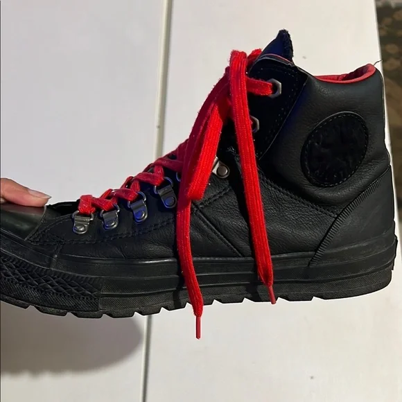 Converse Street Hiker Black with Red Lace High-Top Sneakers - Picture 8 of 15